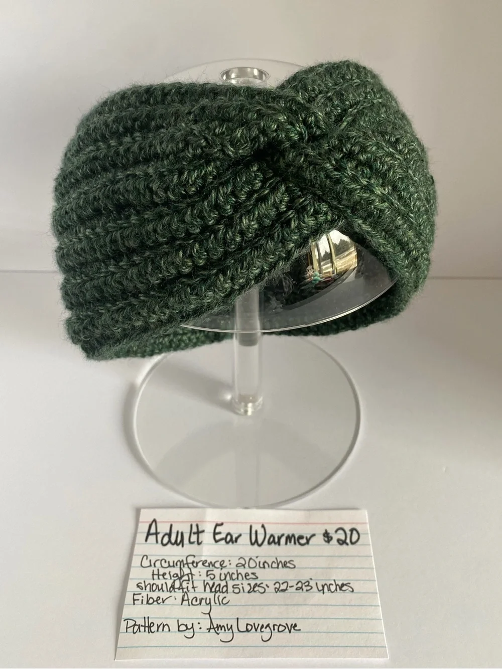 Crochet Adult Ribbed Twist Ear Warmer in Forest Green
